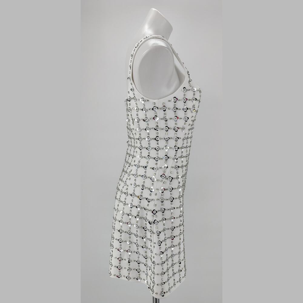 Simkhai Ziva White Embellished Mini Dress Crystal Sequin Size 8 Bridal - Picture 3 of 16